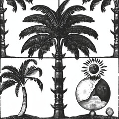 black and white illustration of a palm tree