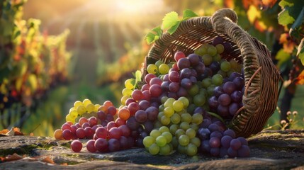 A Basket of Harvested Grapes