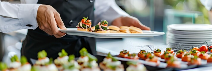 Catering food service, offering diverse selection of delicious meals and culinary delights for events and gatherings.