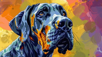 Portrait of great dane dog. Colorful comic style painting illustration. - obrazy, fototapety, plakaty