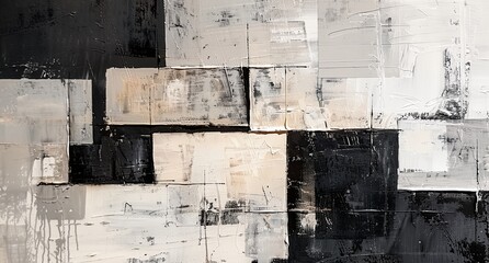 a painting of black and white squares on a wal