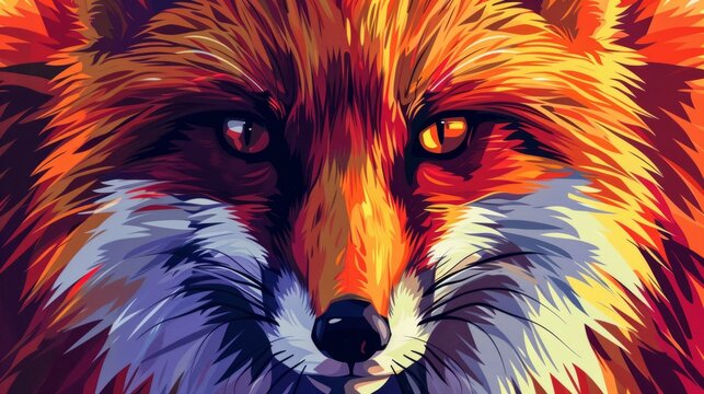 Portrait of red fox. Colorful comic style painting illustration.