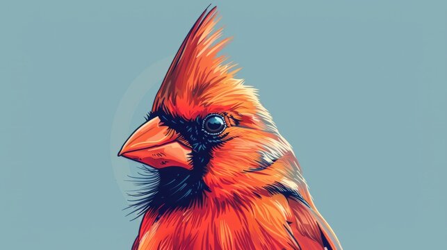 Portrait of northern cardinal bird. Colorful comic style painting illustration.