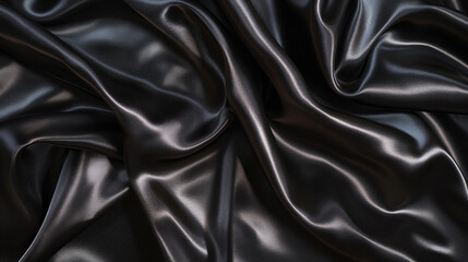 A shiny, smooth black satin fabric with a slight sheen and soft texture