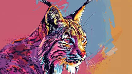 Portrait of bobcat. Colorful comic style painting illustration.