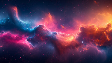 Obraz na płótnie Canvas Colorful nebula in space, glowing particles and stars. Abstract background of the universe with light waves. Cosmic wallpaper in the style, Generative AI