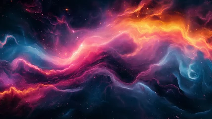 Papier Peint photo autocollant Ondes fractales Colorful nebula in space, glowing particles and stars. Abstract background of the universe with light waves. Cosmic wallpaper in the style, Generative AI