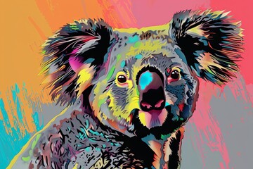 Portrait of koala bear. Colorful comic style painting illustration.