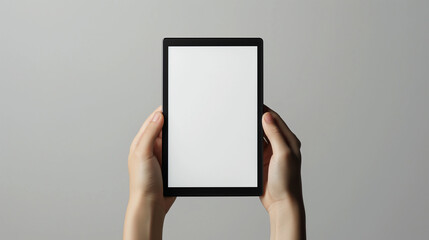 e-book Reader blanko weißes Display in beiden Händen gehalten Generative AI - obrazy, fototapety, plakaty