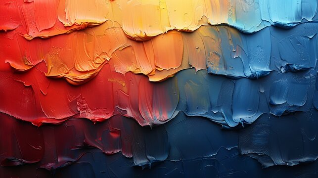Blue blue red yellow orange rainbow colors on an abstract blue blue background with hand-drawn oil paint texture or grunge suitable for printing or decorating websites