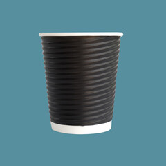 Black paper coffee Cup isolated on color background for design .