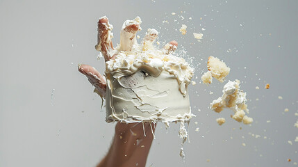 Hand smashing and destroy a dessert as a change diet theme 