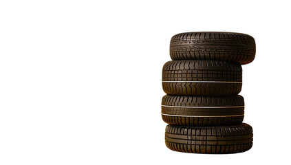 Fototapeta na wymiar 4 tires stacked on top of each other on a white background