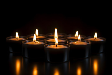 Group of litting candles isolated on black background