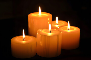 Obraz na płótnie Canvas Group of litting candles isolated on black background