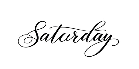 Saturday - Handwritten text in calligraphic style on a white background. Vector illustration.