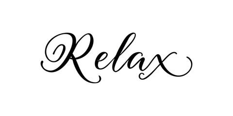 Relax - Handwritten text in calligraphic style on a white background. Vector illustration. - obrazy, fototapety, plakaty