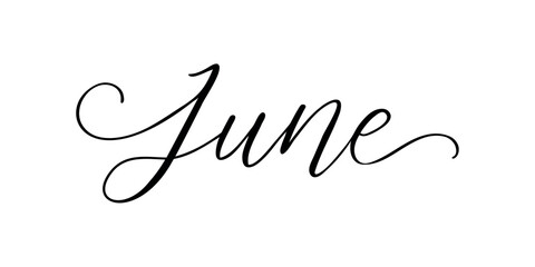 June - Handwritten inscription in calligraphic style on a white background. Vector illustration