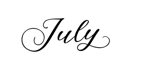 July - Handwritten inscription in calligraphic style on a white background. Vector illustration