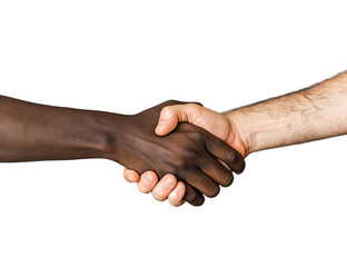 Handshake between a black man and white person, isolated on a white background