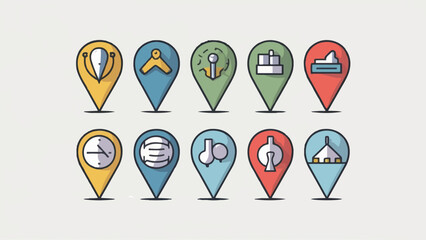 Vector Illustration of Pin Location Icons on White Background
