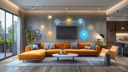 a room in a smart house filled with all kinds of futuristic technological resources