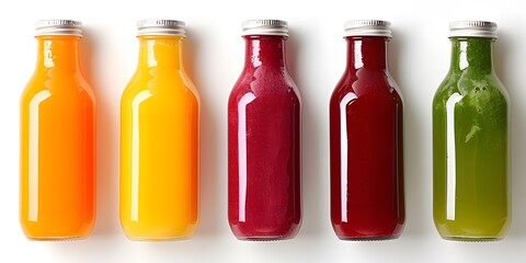 fresh vegetable and fruit juice in glass bottle - obrazy, fototapety, plakaty