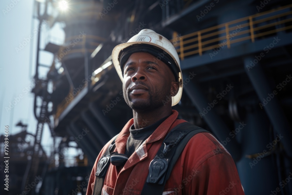 Wall mural portrait of a male worker on oil platform