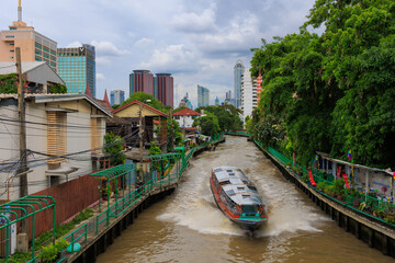 A public transportation boat in the Bangkok canals, Thailand - 779895091