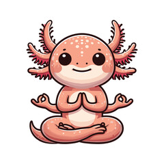 Axolotl doing meditation yoga cartoon vector