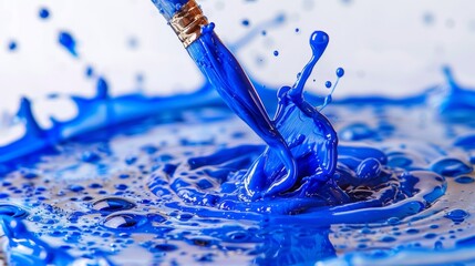 A blue liquid being poured into a bowl with an artist's brush, AI