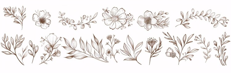 a collection of flowers and leaves