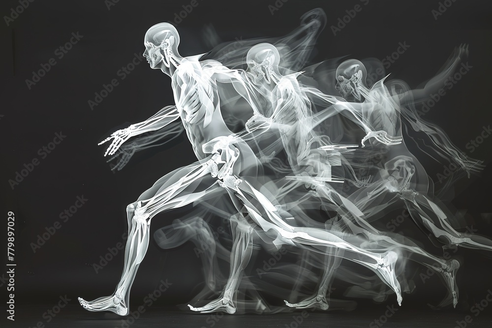 Aufkleber visual representation of human motion showcasing multiple skeletal figures in a running pose.