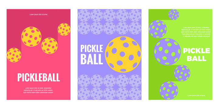 Set of poster templates for sale, advertising, social networks. Pickleball sports poster design. Modern minimalistic style. Suitable for sport team, club, community
