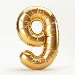 Golden Number Balloons number nine. Realistic 3d render air balloon. Helium balloons. Party, birthday, celebrate anniversary and wedding. Realistic design elements.