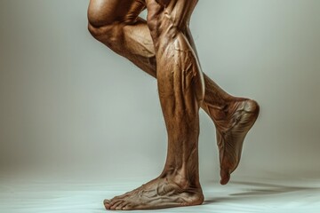 a man's calf muscles, showing the effects of regular calf exercises.