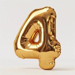 Golden Number Balloons number four. Realistic 3d render air balloon. Helium balloons. Party, birthday, celebrate anniversary and wedding. Realistic design elements.