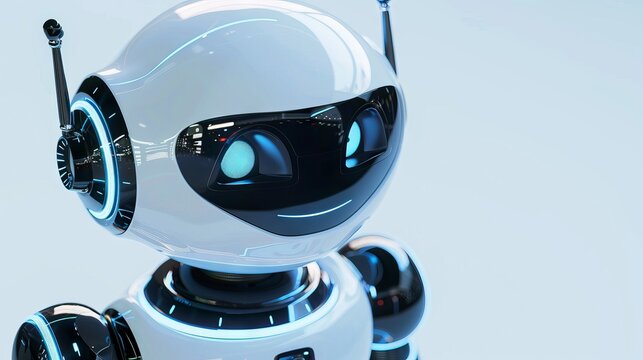 Cute 3D robot in customer service, handling inquiries with a smiley face and bubbly personality, making clients feel at ease
