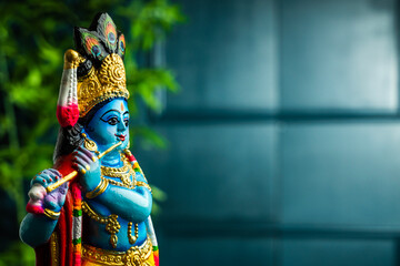 Vishu kani image Lord Krishna with copy space for greeting text, Happy Vishu and Janmashtami greeting background