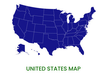 High detailed map of United States. Outline map of United States. North America
