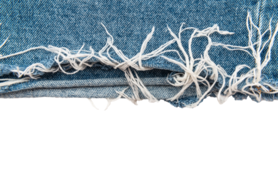 Piece of torn denim on a white background. Denim texture