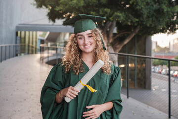 Young woman very proud of her university degree on her graduation day. Concept: success, studies