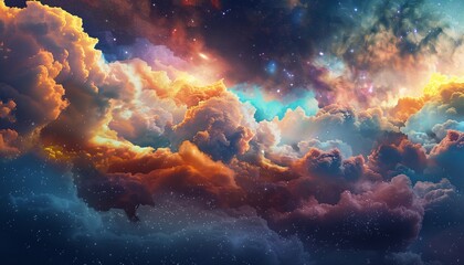 a colorful clouds and stars in space - obrazy, fototapety, plakaty