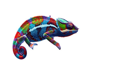A colorful chameleon is sitting on top of an exploding paint droplet