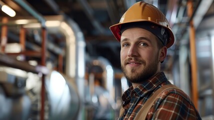 A man in a hard hat smiling for the camera, AI