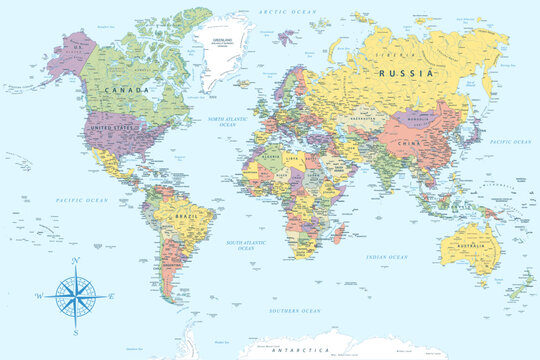 World Map - Highly Detailed Colored Vector Map of the World. Ideally for the Print Posters.