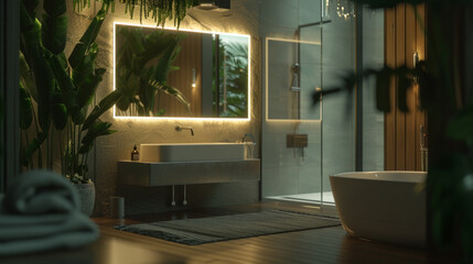 A sleek and stylish smart mirror with built-in LED lighting and touch controls