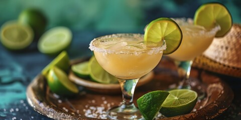 Frozen margarita cocktail with lime.