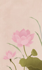 Vector Chinese style pink lotus vertical illustration