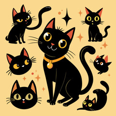 Sleek Cat Vector in Bold Black A Fully Possessed Feline Silhouette